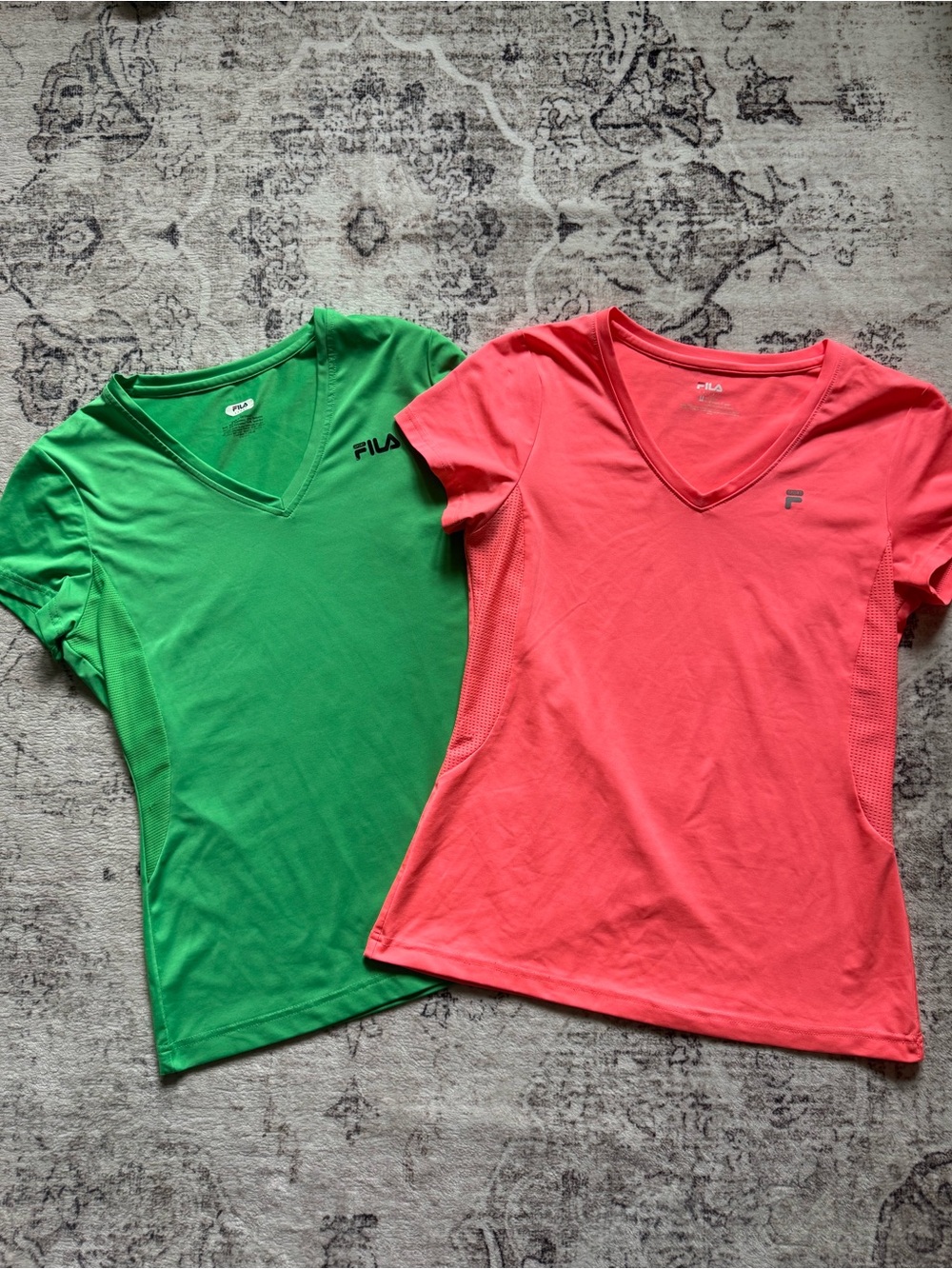 Fila Coral & Green V-Neck Athletic Tee Pair